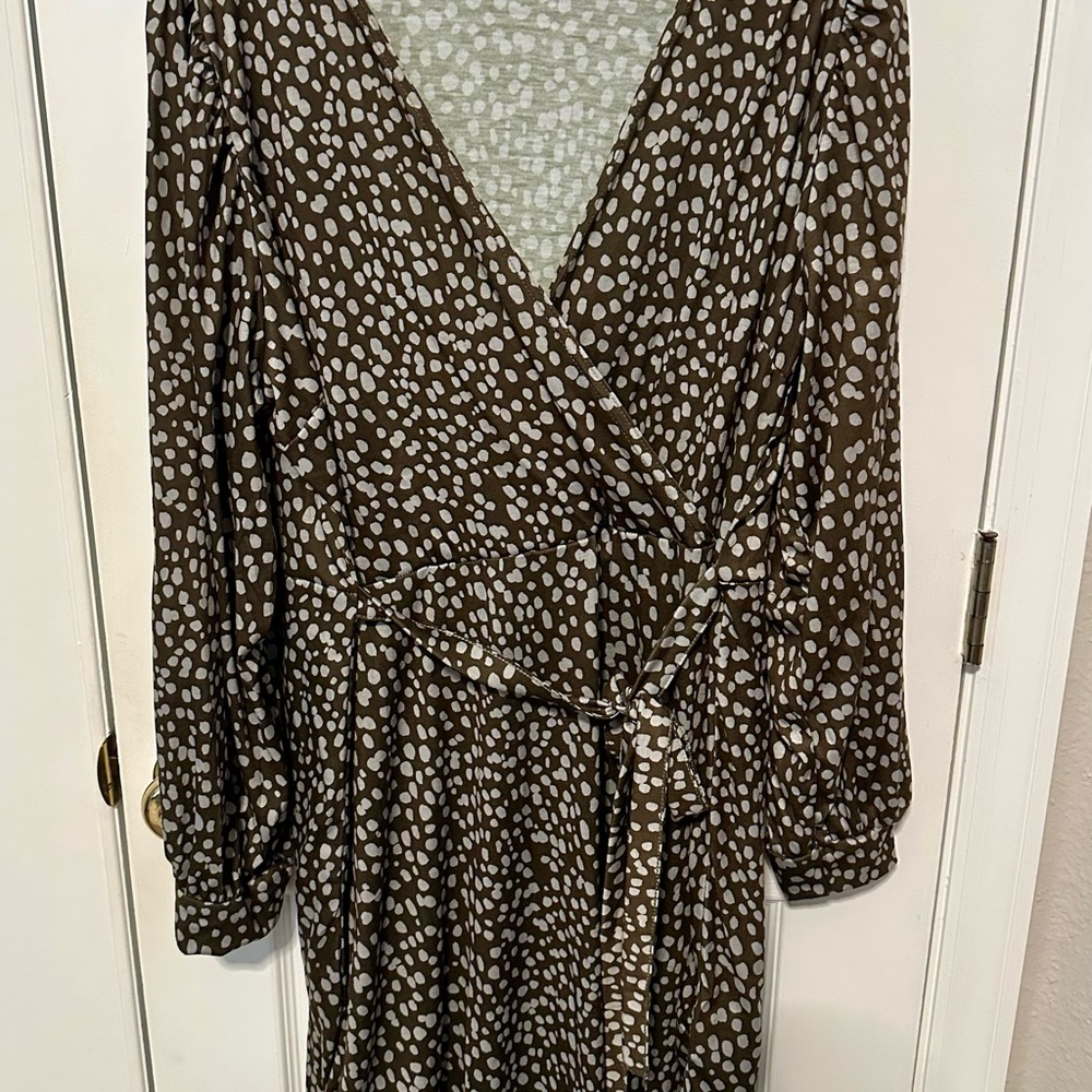 Khaki green colored Misguided Polka Dot Wrap Dress. Plus size US 20.